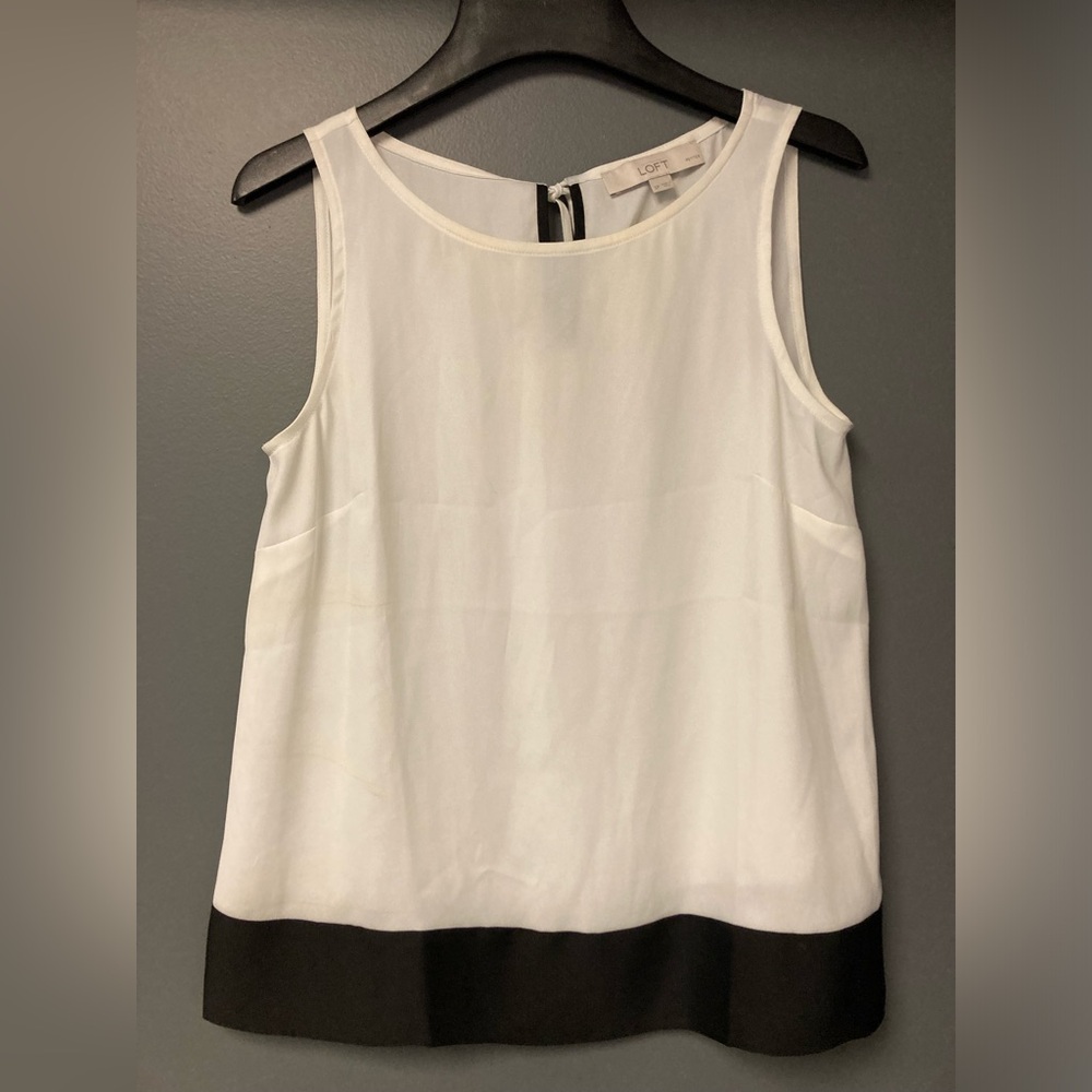 💛TODAY***$13***Loft sheer (see-through) white blouse w/black strip on bottom.